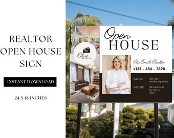Real Estate Open House Yard Sign Template: Customizable Realtor Signage (Digital Download)