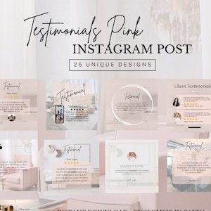 25 Kunden Testimonial Pink Instagram Posts Social Media Post Kundenbewertung Pink Real Estate Marketing Kundenbewertung Canva Post