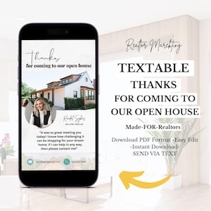 Casa abierta textable de bienes raíces Gracias Agente de bienes raíces Listado de cartas de seguimiento Generador de clientes potenciales Plantilla Canva Descarga instantánea Casa abierta