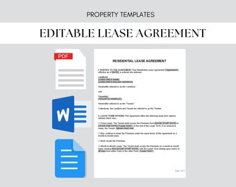 Residential Lease Agreement Template Microsoft Word  Lease Agreement Contract Editable Template Rental Lease Agreement Template Digital
