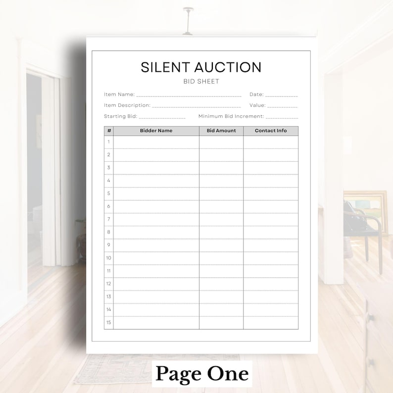 Editable Silent Auction Bid Sheet: Printable Fundraiser Sign up (canva ...