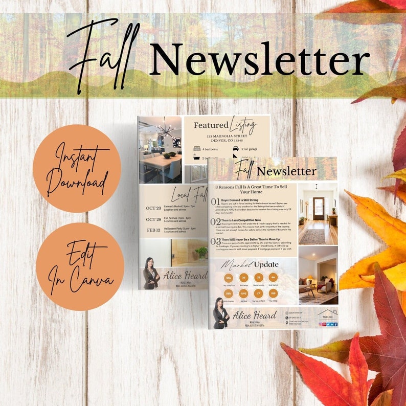 Fall Realtor Newsletter Template: Two-page Marketing Design (canva ...