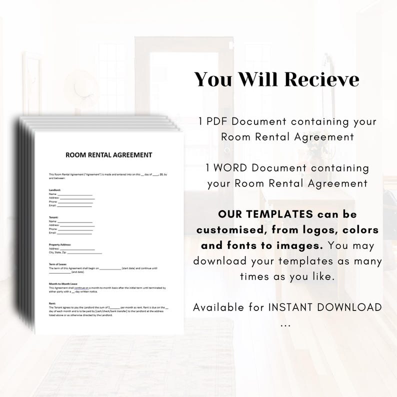 Basic Rental Agreement Template Editable Landlord Form (PDF, Word) Etsy