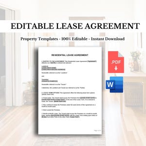 Modello di contratto di locazione residenziale Modello di contratto di locazione Microsoft Word Modello modificabile Modello di contratto di locazione di affitto digitale