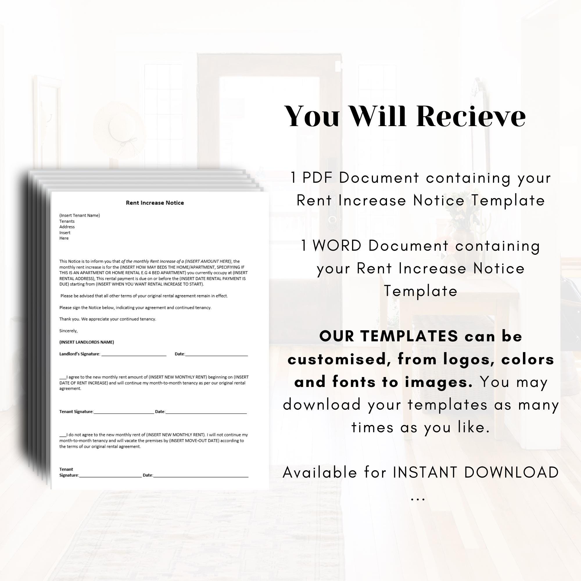 Rental Increase Notice Rental Increase Form Rental Increase Letter Rent ...
