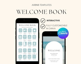 Modern Digital Welcome Book Airbnb Canva Digital Welcome Guide Template for Cottage Cabin Beach House Manual Vrbo, Vacation Rental Template