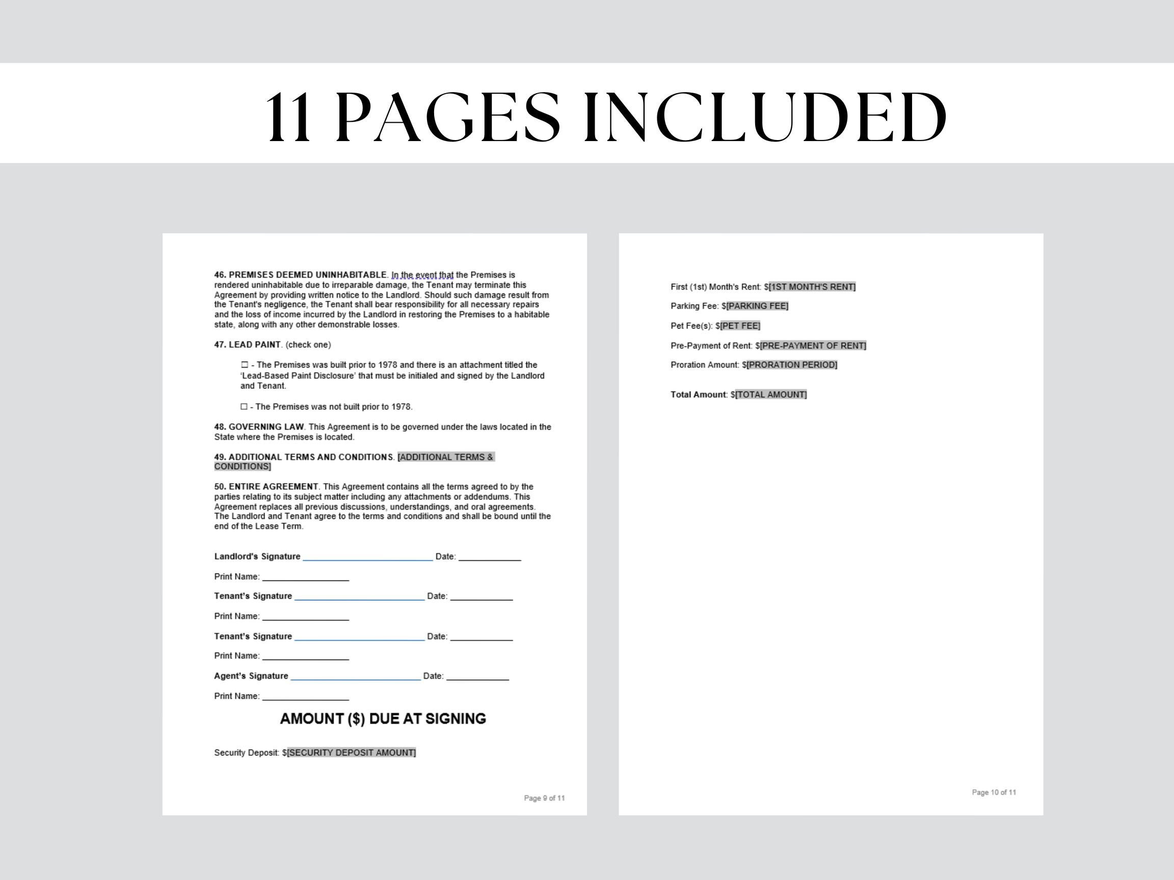 Basic Rental Agreement Template Printable Landlord Forms Editable Lease