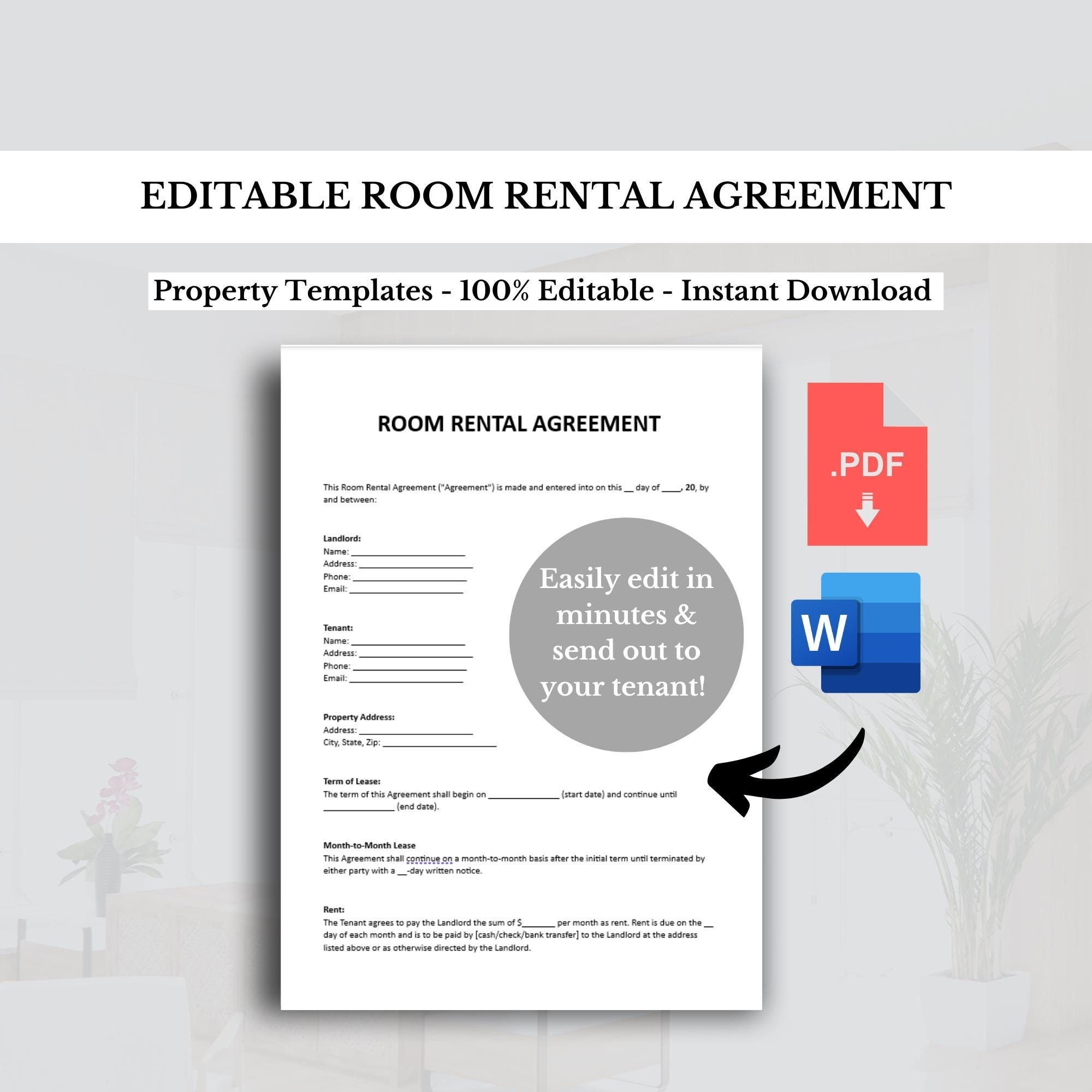 Room Rental Agreement Rent Room Lease Agreement Roommate Room Rental