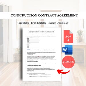 Construction Contract Agreement Template Building Contract Construction Terms Contract form Contract template Contractor agreement Legal
