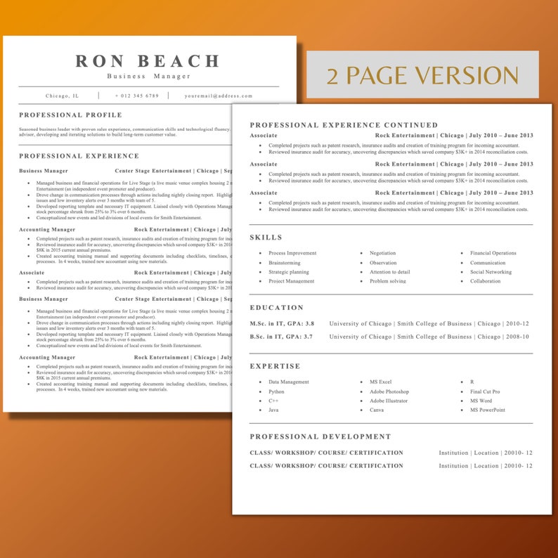 Buy ATS Friendly Resume Template for Microsoft Word Cover Letter and ...