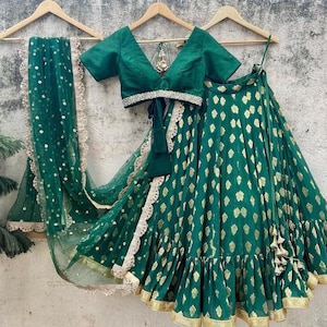 Green Lehenga Choli: Raw Silk, Georgette, and Net - South Asian Wedding Outfit