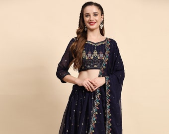 New Indian Traditional Blue Color Lehenga Choli set with Dupatta, Designer wedding wear Georgette Lehenga Choli Set for Women.