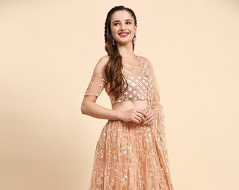 Lehenga Choli étnico para fiestas y bodas, el último bordado tradicional Lehenga choli con juego Dupatta para mujeres.