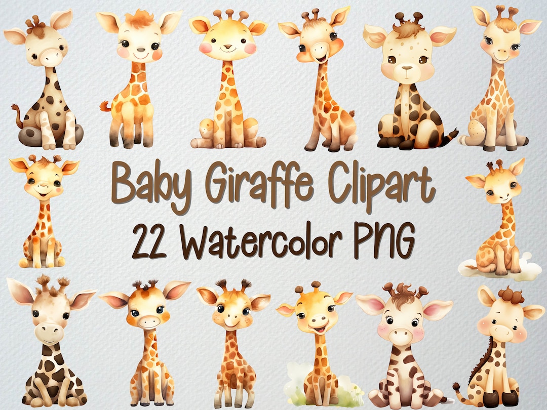 Watercolor Baby Giraffe Clipart Set of 22 PNG Files, Baby Animal ...