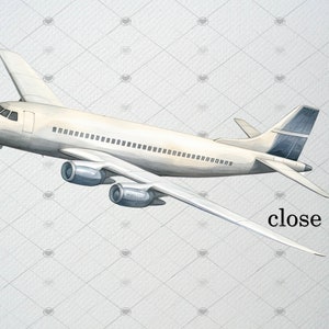 May include: A white aeroplane with a blue tail fin, drawn in pencil on a white background. The aeroplane is in flight and the text "close up" is written below it.