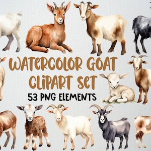 Aquarel geit clipart set van 53 png-bestanden, geit illustratie, lam clipart, schattige geit clipart, baby geit clipart, commerciële licentie