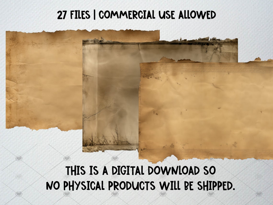Torn Edge Paper Textures: 27 Antique PNG Clipart (commercial License ...