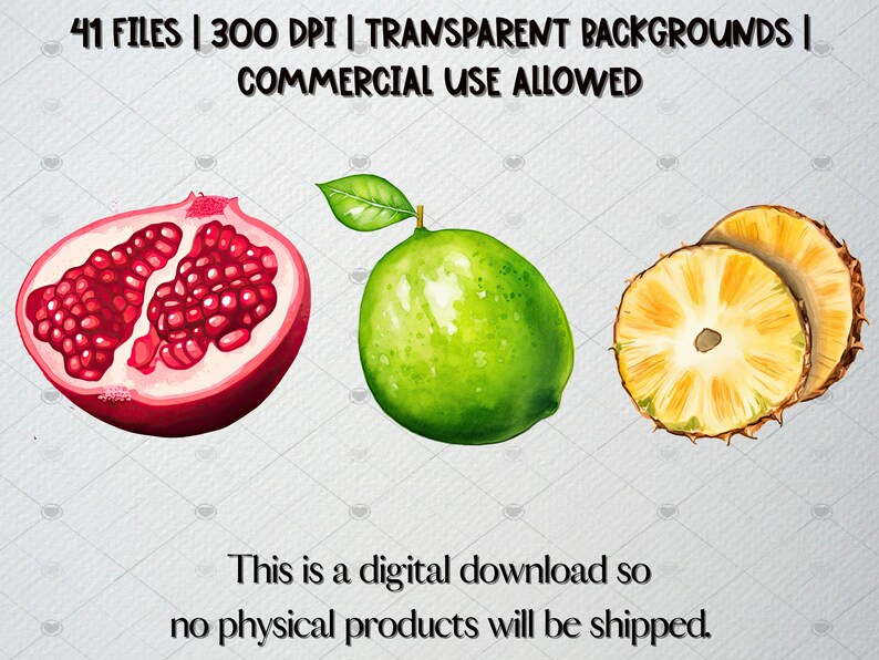 Watercolor Fruits Clipart Set of 41 PNG Files, Summer Clipart, Cute ...