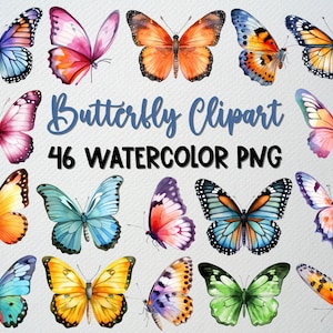 Watercolor Butterfly Clipart Set Of 46 PNG Files, Insect Clipart, Butterfly Bundle, Butterflies Png, Botanical Clipart, COMMERCIAL LICENSE