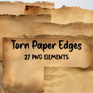 Bordure déchirée, papier texturé de 27 fichiers PNG, clipart papier déchiré, vieux bords déchirés en détresse, papier ancien, LICENCE COMMERCIALE