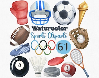 Watercolor Sports Clipart Set: DIY Crafts PNG Bundle (Digital Download)