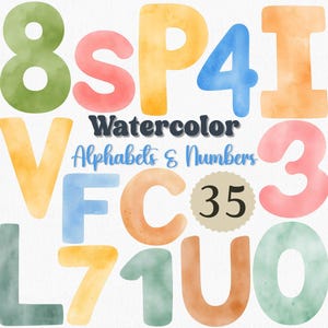 Watercolor Alphabet and Numbers Clipart: Hand-Painted Nursery Decor (PNG Digital Download)