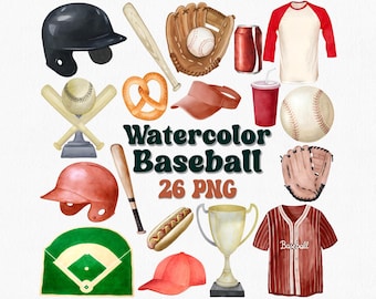 Watercolor Baseball Clipart Set: Sports Graphics (PNG)