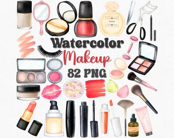 Watercolor Makeup Clipart: Glam Cosmetics & Beauty PNG (82 Files)