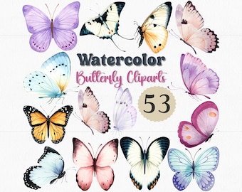 Conjunto de imágenes prediseñadas de mariposas en acuarela: ilustraciones PNG pintadas a mano (descarga digital)