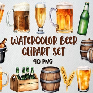 Watercolor Beer Clipart Set Of 40 PNG Files, Beer Illustration, Beverage Clipart, Alcohol Png, Beer Mug Png, COMMERCIAL LICENSE