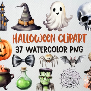 Watercolor Halloween Clipart Set: 37 PNG Witch, Ghost, Spooky Illustrations (Commercial License)