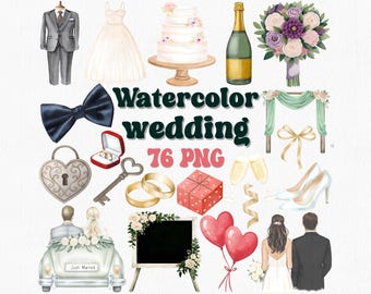 Watercolor Wedding Clipart: Boho Arch, Bride & Groom (PNG Digital Download)