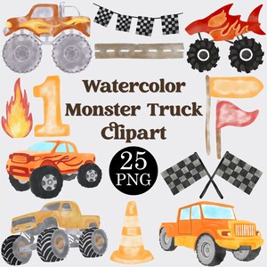 Aquarell Monster Truck Clipart Set mit 25 PNG, LKW Clipart, Off Road Png, Racing Clipart, Monster Truck Illustration, KOMMERZIELLE LIZENZ
