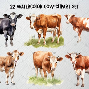 Watercolor Cow Clipart Set of 22 PNG Files, Cow Illustration, Baby Cow ...