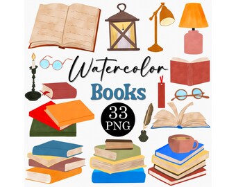 Watercolor Books Clipart Bundle: Hand-Painted Illustrations (PNG)