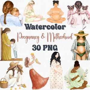 Clipart de maternidade em aquarela, Clipart de gravidez, PNG de maternidade, Arte para futura mamãe, Clipart de chá de bebê, Ilustração de bebê recém-nascido
