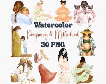 Watercolor Motherhood Clipart: Maternity & Newborn PNG (Digital Download)