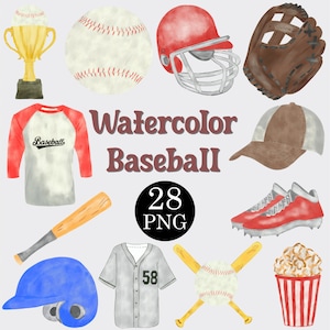 Watercolor Baseball Clipart Set: 28 PNG Sports Illustrations (Commercial License)