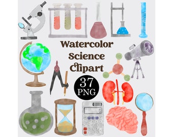 Watercolor Science Clipart Set: 37 PNG Graphics (Commercial License)