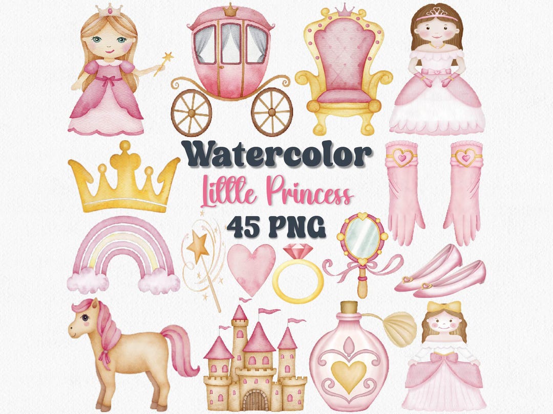 Watercolor Princess Clipart, Fairy Tale Graphics (45 PNG Files) - Etsy