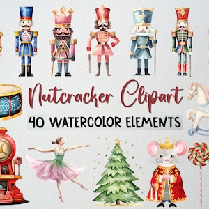 Watercolor Nutcracker Clipart Set Of 40 PNG Files, Christmas Clipart, Holiday Clipart, Christmas Decor, Winter Clipart, COMMERCIAL LICENSE