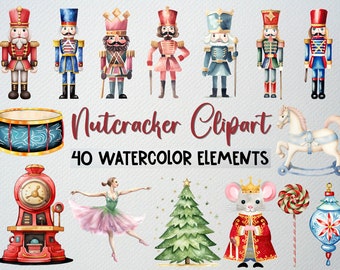 Watercolor Nutcracker Clipart Set: 40 PNG Christmas Holiday Graphics (Commercial License)