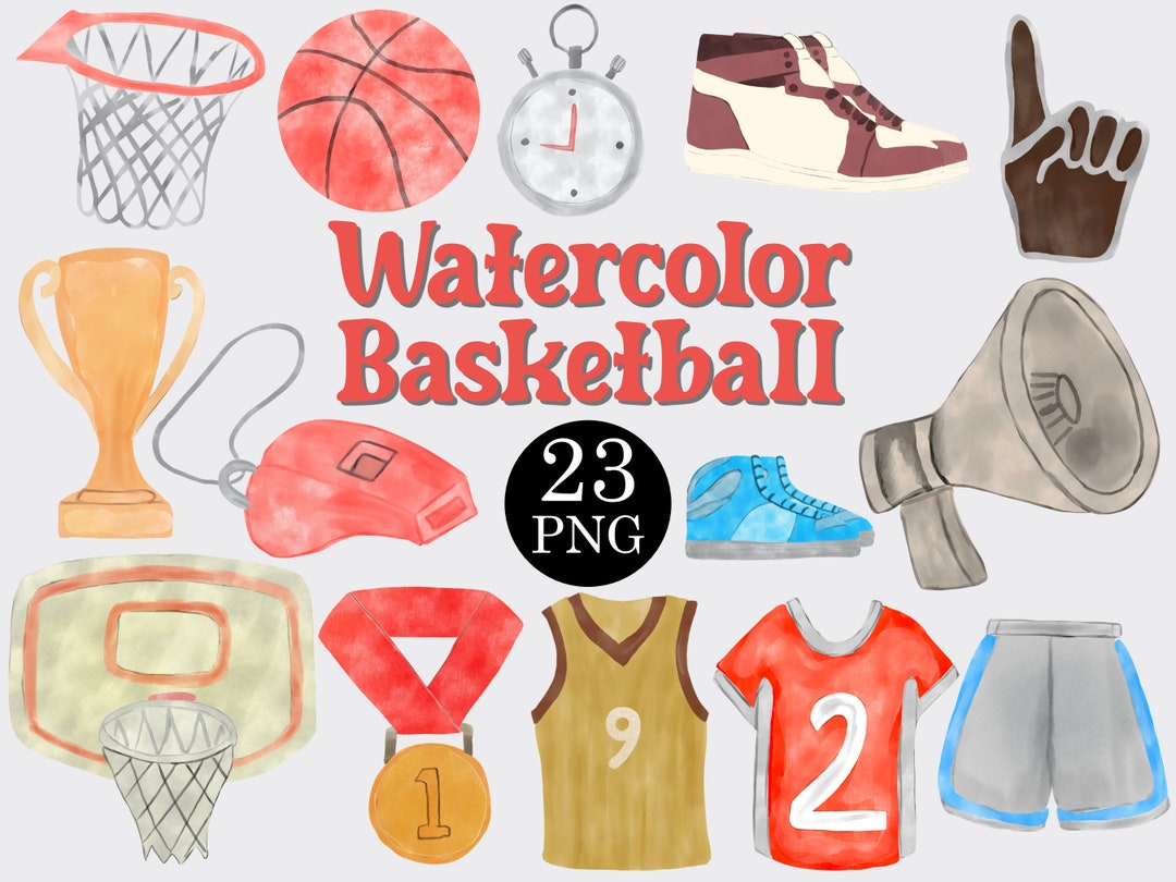 Watercolor Basketball Clipart Set of 23 PNG Files, Sports Clipart ...