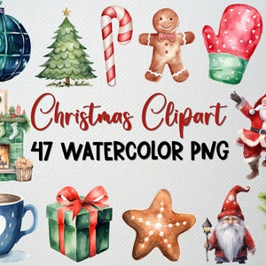 Watercolor Christmas Clipart Set: 47 PNG Illustrations (Commercial License)