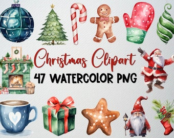 Clipart navideño en acuarela: 47 ilustraciones PNG (licencia comercial)