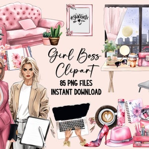 Girl Boss Clipart, Boss Babe Clipart And Accessories Set of 85 PNG Files, Boss Lady Clipart, Office and Fashion Illustration, Girl Boss PNG
