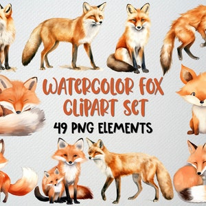 Aquarelle renard Clipart lot de 49 fichiers PNG, Clipart renard mignon, bébé renard Clipart, Clipart Animal mignon, Clipart renard des bois, LICENCE COMMERCIALE