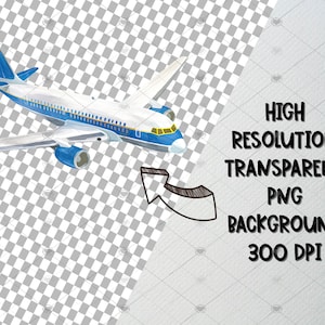 May include: A white and blue aeroplane with a blue tail fin and blue accents on the wings. The aeroplane is flying in the air with a transparent background.