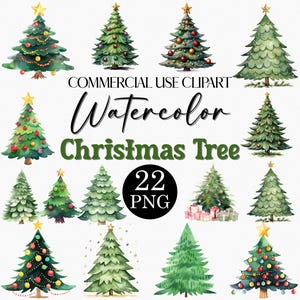 Aquarell Weihnachtsbaum Clipart-Set von 22 PNG-Dateien, Winter Clipart, Kiefer Baum Clipart, Weihnachtsdekor, Festliche Clipart, KOMMERZIELLE LIZENZ