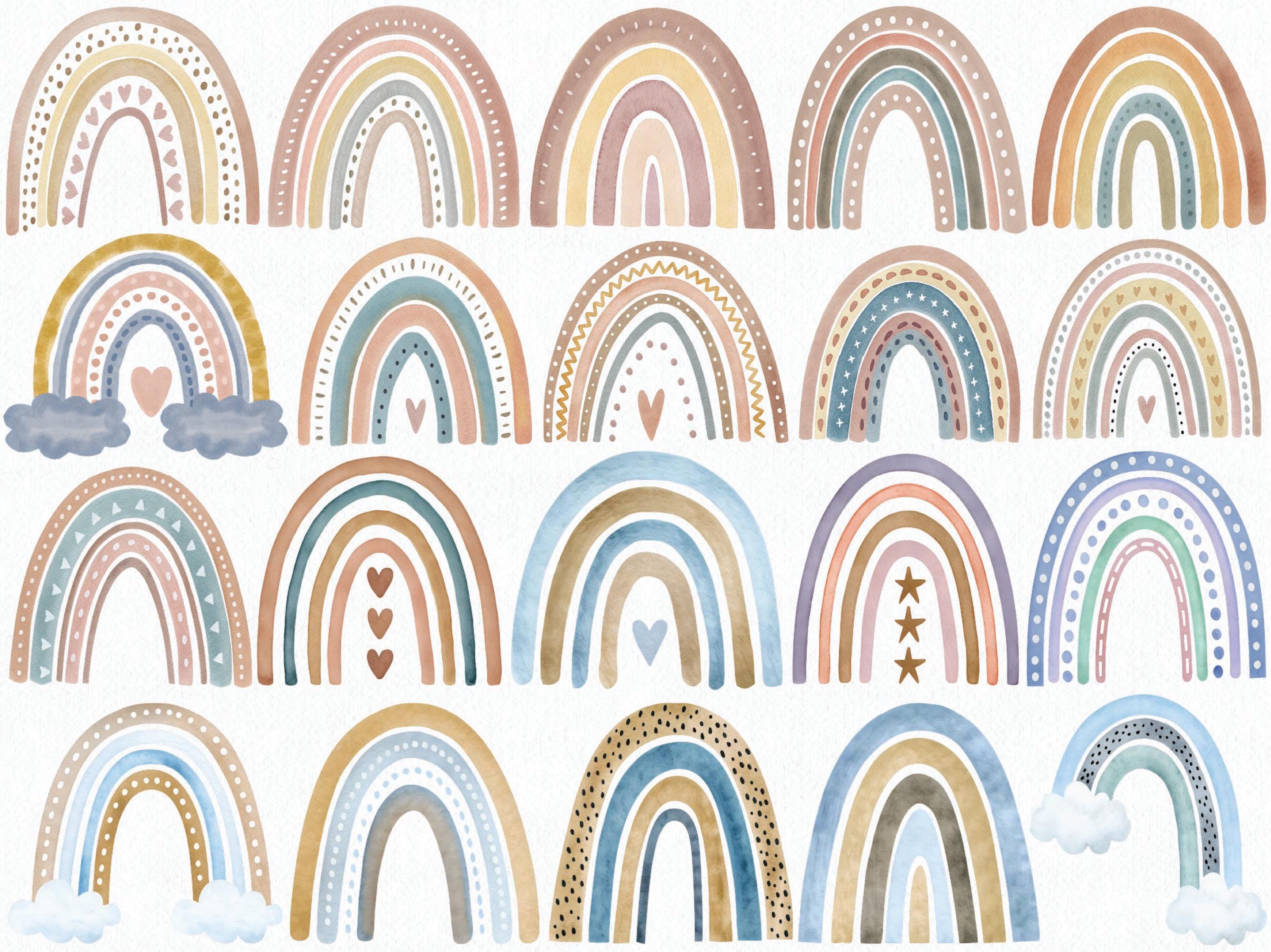 Watercolor Boho Rainbow Clipart Set: Pastel Nursery Art (46 PNG) - Etsy